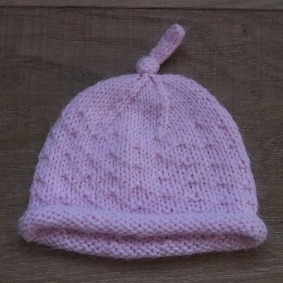 Hand Knit Pink Baby Hat - Picture 2 of 2